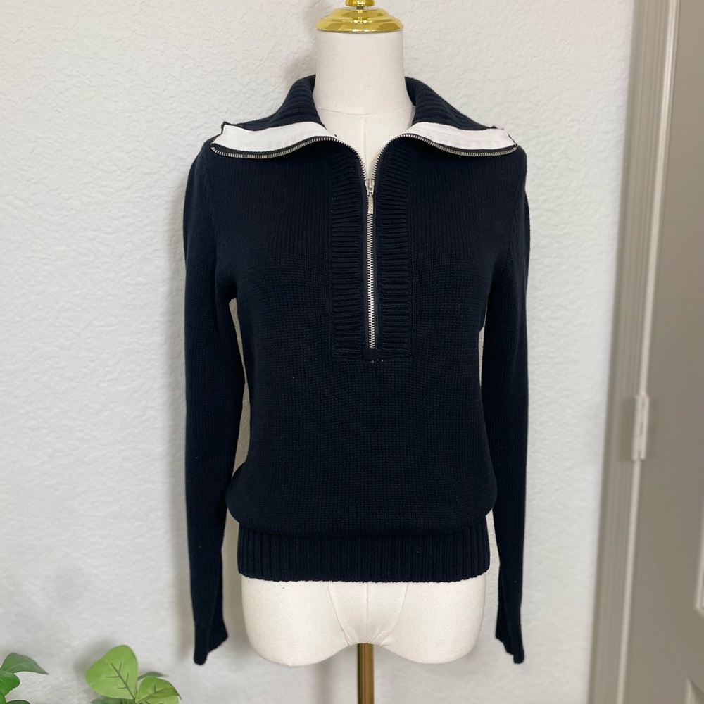 Izod Golf Half-Zip Sweater – Navy Blue with White Trim